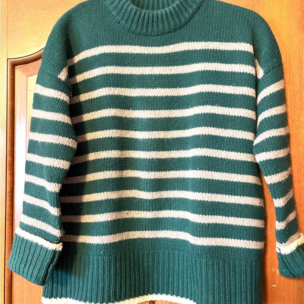 La Ligne Green and Cream Striped Marin Sweater